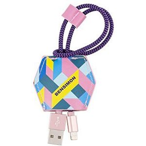 Bensimon USB Lightning-kabel voor iPhone, iPad en Airpods, geen verstrikking, met kabelbescherming in geometrisch design en gecertificeerd Made for Apple.