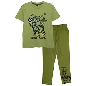 Popgear Dinosaur Do Not Wake Boys Long Pyjamaset Green Pijama Jongens, Groen