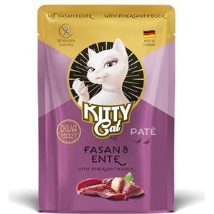 Kitty Cat Paté Fazant & Eend, 6 x 85 g, natvoer voor katten, graanvrij, met taurine, zalmolie en groenlipmossel, compleet voer met hoog vleesgehalte, gemaakt van