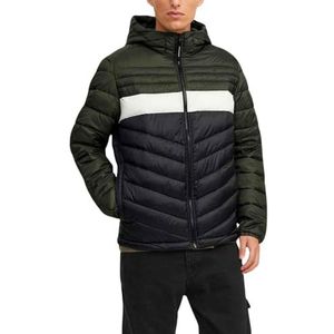 JACK & JONES Jjehero Puffer Hood Noos gewatteerde heren Rosin/detail: geblokkeerd - zwart/wit, L, Rosin/detail: geblokkeerd – zwart/wit