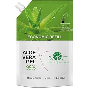 B.O.T Cosmetic & Wellness - Aloë Vera Gel voor haar Aloë Vera Bio Pure 100% Natuurlijk Hydraterend Gezicht en Lichaam | Haarverzorging | After Shave en After Sun After Sun 2000 ml