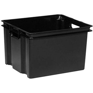 ALLIBERT KETER Vulcano Opbergdoos, 30 l, stapelbaar en inklapbaar, ergonomische handgrepen, voor slaapkamer, bijkeuken, garage, tuin, 36,3 x 42,5 x 26,3 cm, zwart, gerecycled