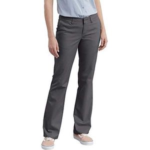 Dickies Dames stretch twill broek platte voorkant bootcut kaki, Houtskool