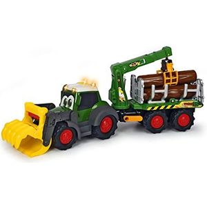Dickie Toys ABC Fendt bostractor, 65 cm, speelgoed met aanhanger, scharnierarm met handklemfunctie, beweegbare schep, licht en geluid, geschikt voor kinderen vanaf 1 jaar (204119001)