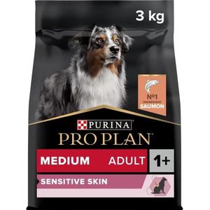 Pro Plan Medium Adult Sensitive Skin met Optiderma, rijk aan zalm, 3 kg, droogvoer voor middelgrote volwassen honden