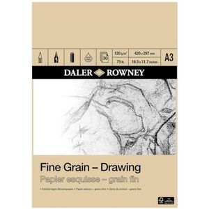 Daler-Rowney tekenblok, fijn gestructureerd, 120 g/m², A3, eenzijdig gelijmd, 30 vellen, wit