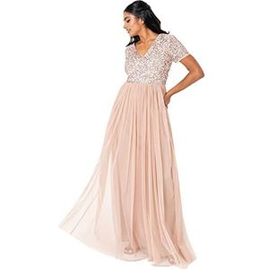 Maya Deluxe Maxi-jurk met V-hals en korte mouwen voor dames, empire-maat, eindejaarsbal, bruidsmeisje, bruidsmeisjesjurk, bruidsmeisjesjurk, bruidsmeisjesjurk