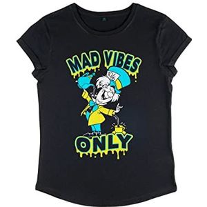 Disney Alice in Wonderland Spill It Hatter T-shirt met rolgeluiden, organisch, voor dames, zwart, M, zwart.