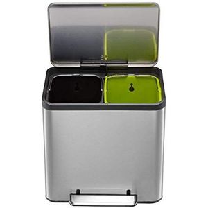 EKO VB 912831 Ecocasa Step Bin 15 + 15 l, roestvrij staal, mat, 32,1 x 40,4 x 49,2 cm