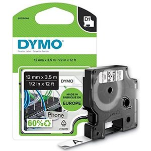 Dymo - Zelfklevende etiketten D1, rol 12 mm x 3,5 m, zwart op witte achtergrond, voor LabelManager S0718040 printers