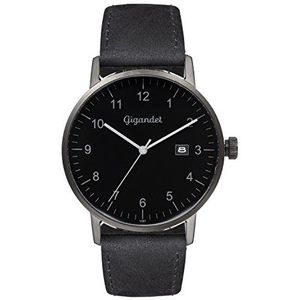 Gigandet Minimalism herenhorloge analoog kwarts lederen armband G26-004, zwart., Minimalisme