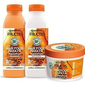 Garnier Fructis Hair Food Papaya Reparatie, set met shampoo, conditioner en masker voor beschadigd haar, tot 98% ingrediënten van natuurlijke oorsprong, siliconenvrij