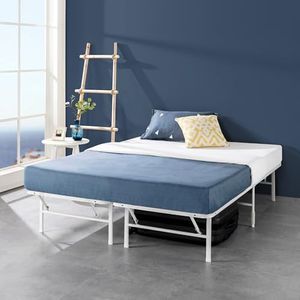 Zinus SmartBase Opklapbed 140 x 190 cm, hoogte 35 cm, ideaal als logeerbed, met opbergruimte onder het bed, metalen bed, wit