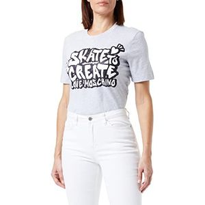Love Moschino Create Brand Print Dames T-shirt met korte mouwen en glitter pads lichtgrijs Melange 44, lichtgrijs gemêleerd