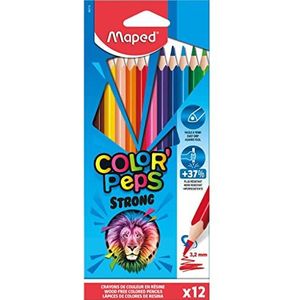 Maped Strong Color'Peps kleurpotloden, 12 ultrabestendige en ergonomische kleurpotloden, kartonnen etui met 12 potloden