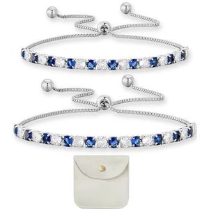 JTMKYO Set van 2 blauwe en witte armbanden met 1 witte opbergtas, vriendschapsarmband, diamanten sieradenaccessoires, glitterarmband, verstelbare strass-armband, 3 mm, metaal, Metaal