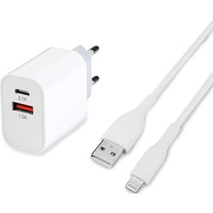 MUTTO iPhone USB C oplader - USB C en USB oplaadaansluiting + kabel voor iPhone 14/14 Plus/14 Pro/14 Max/ 13 12 11 XR XS SE X 8 7 6, iPad, Airpod - iPhone kabel en hoofd meerdere wandadapter