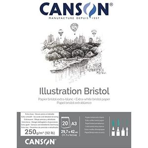 CANSON Illustratie Bristol - blok 20 vellen gesatineerd Bristol papier A3 - 250 g/m² - extra wit