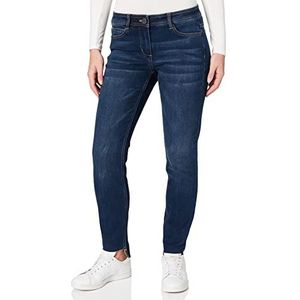 Taifun Dames jeans met super skinny broek TS 5-pocket slim broek, korte broek, effen in destroyed-look, licht verkorte pijpen, donkerblauw denim