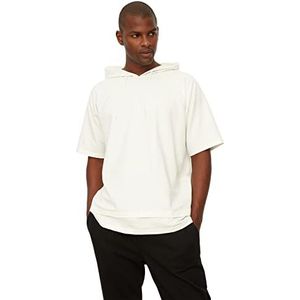 Trendyol Sweat-shirt Homme Surdimensionné Basic Hood Tricot Maillot de Combinaison, ecru, L