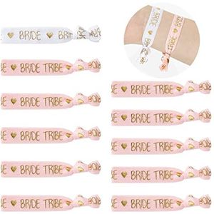 Bruidsarmbandenset met 1 witte bruidsarmband, 10 armband, roze stamband, voor vrijgezellenfeest, riem, Riem