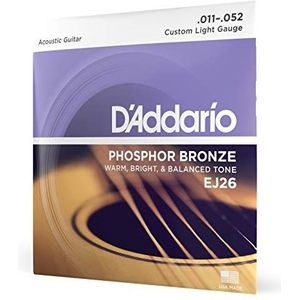 D'Addario akoestische gitaarsnaren, folk gitaarsnaren, EJ26, fosforbrons gecoate akoestische gitaarsnaren, aangepast licht 11-52