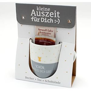 Geschenkset, kleine pauze, koffiemok van porselein + thee + chocolade, motief ""Schön, dass es Dich gibt/Engel"", afmetingen: H x Ø 9,8 x 8,2 cm, inhoud 250 ml, geschikt voor