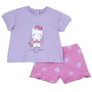 Chicco, Ensemble pour fille, T-shirt et shorts, avec contenir et jolis motifs, conçu en Italie, vêtements pour bébé 0-24 mois, idées cadeaux naissance, lilas, 12 mesi