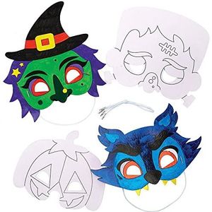 Baker Ross FX231 Kleurrijke Halloween-maskerset, 8 stuks, handwerk, kinderen, Halloween-masker voor kinderdag, Halloween, kostuum, doe-het-zelf Halloween kostuum