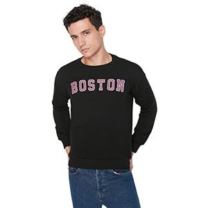 Trendyol Black Homme Bicycle Collar Print Sweater met lange mouwen voor heren, zwart.