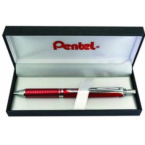 Pentel BL407B-BOX EnerGel Liquid Gel Roller Sterling met mat rode behuizing, lijndikte 0,35 mm, kogeldiameter 0,7 mm, zwart