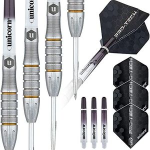 UNICORN Pro-Tech Style 5 dartset, 90% natuurlijk wolfraam lichaam met gouden accenten en volutepunten, stalen punt, 27 g