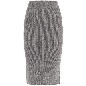 SANIKA Jupe midi en tricot pour femme, Gris mélangé, M-L