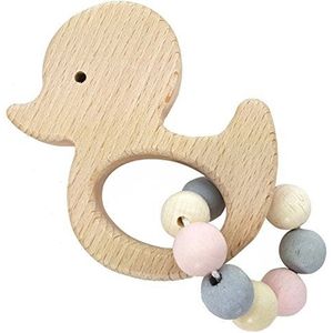 Hess 111111 houten speelgoed met kleine kogelketting natuur serie eend roze voor baby's vanaf 6 maanden en meer, handgemaakt voor grijpoefeningen en vrolijk speelplezier