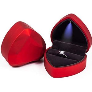 Rolin Roly Fluwelen ringbox met ledlicht ring box fluweel hartvormige juwelendoos voor bruiloft verloving aanbieding voorstel leer, Leer