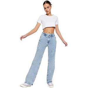 Trendyol Blue Waist Gedetailleerde High Waist 90's Wide Leg Jeans Dames, Blauw