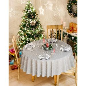 Kersttafelkleed, rond tafelkleed, diameter 150 cm, wasbaar, voor kerstdiner, feest, keukendecoratie, rood,B,150CM