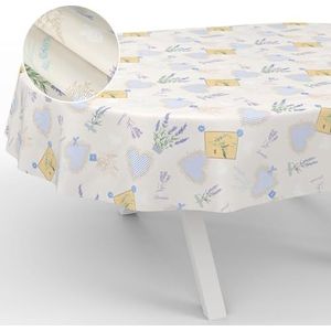 ANRO Afwasbaar tafelzeil, tuintafelkleed, voor buiten/binnen, ovaal, met afgesneden rand, lavendel, 240 x 140 cm