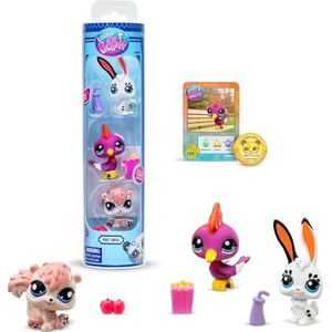 BANDAI Littlest Pet Shop Pack 3 Park Pets BF00598 Set van 3 huisdieren, accessoires, verzamelkaart en virtuele code, generatie 7, huisdieren #99, #100, #101, kinderen vanaf 4 jaar