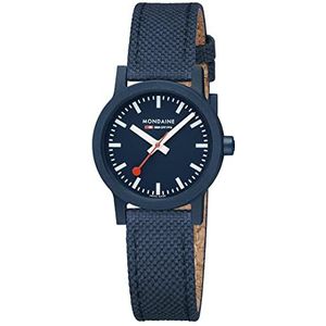 Mondaine Essence Watch | 32 mm | Deep Ocean Blue gerecyclede stof met naden en kurkvoering, donkeroceaan blauw, riem, donkerblauw, Riem
