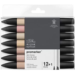 Winsor & Newton 0290158 ProMarker, professionele markeerstift voor lay-outs - 2 punten, fijn en breed voor tekeningen, ontwerp en lay-outs - Skintones 12 stiften