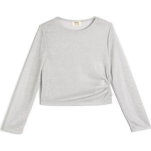 Koton T-shirt met lange mouwen ronde hals Shiny Fabric Drawstring T-shirt voor meisjes, Grijs 031, 9-10 jaar