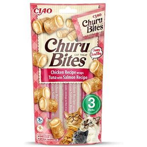 INABA Churu Bites - Cat Treats to Feed from The Hand - Crunchy Pockets with Creamy Filling... (Tuna & Salmon, 36 Packs)