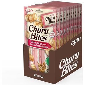 INABA Churu Bites - Cat Treats to Feed from The Hand - Crunchy Pockets with Creamy Filling... (Tuna & Salmon, 36 Packs)