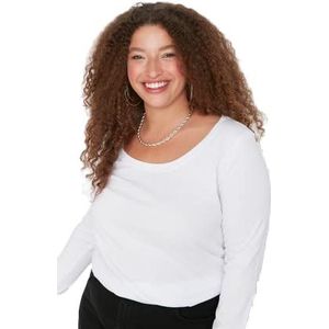 Trendyol T-shirt basique en tricot à col rond pour femme grande taille, blanc, XL grande taille