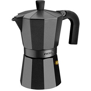 Monix Vitro Noir Koffiezetapparaat met 12 kopjes, zwart, gemaakt van aluminium, compatibel met alle warmtebronnen behalve inductie