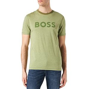 BOSS TeIndi T-shirt voor heren, katoen, jersey, logoprint, suède, Groen