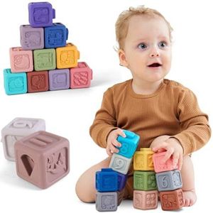 Leuke Montessori-spellen voor baby's en kinderen vanaf 6 maanden – babyspeelgoed – babyspelletjes 1 jaar, 2 jaar 3 jaar van siliconen – 12 zintuiglijke activiteitskubussen voor baby's om te leren en