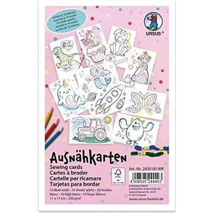 Ursus 28300099F Stickkaarten 10 stuks wit met voorgedrukte motieven om te borduren en te kleuren 11 x 17 cm