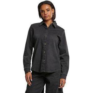 Urban Classics Tb7118-Dames Denim Shirt Blouse Dames (1 stuk), Gewassen zwart.